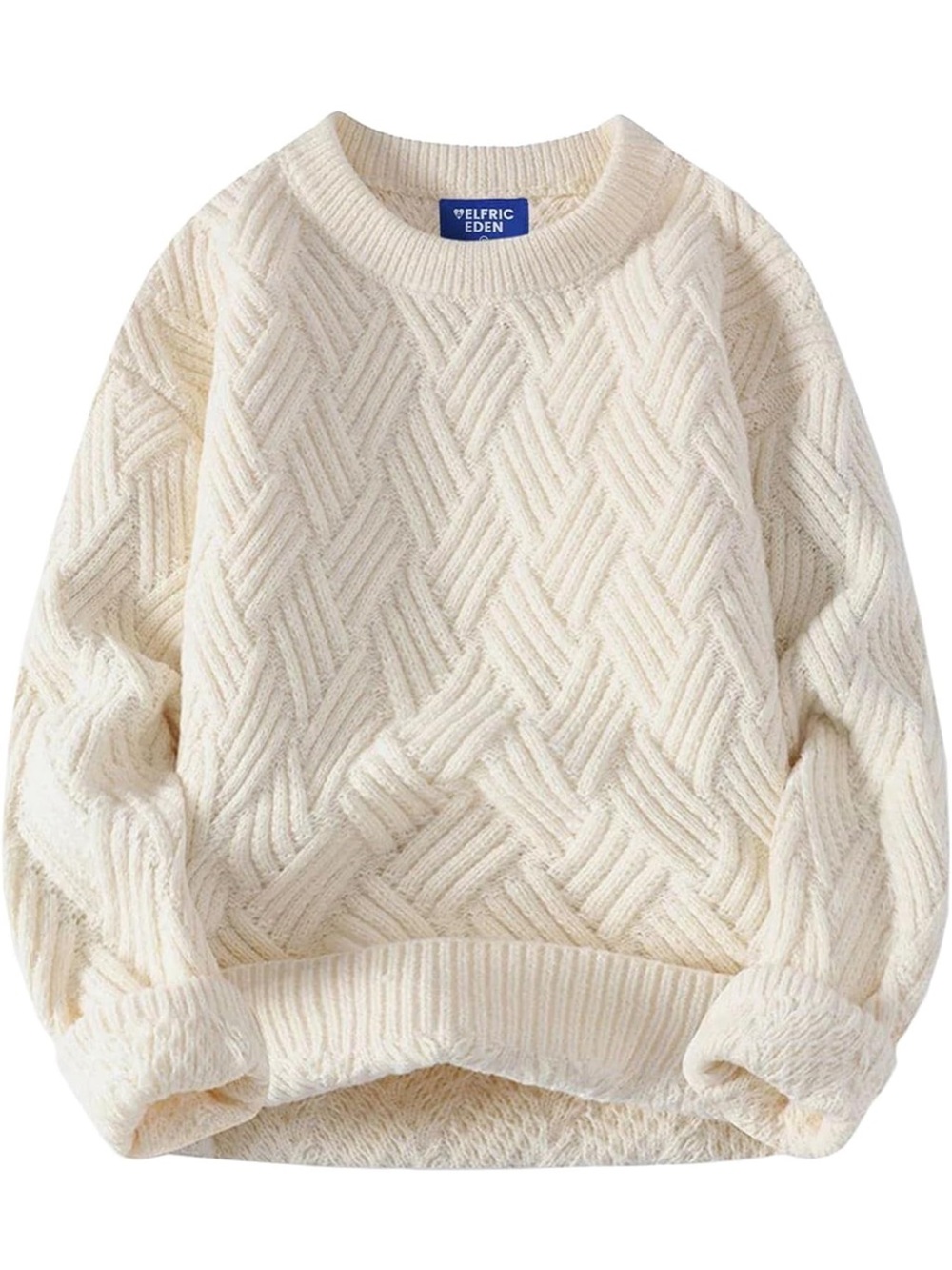 Aelfric Eden Cream Textured Cable Knit Crewneck Sweater
